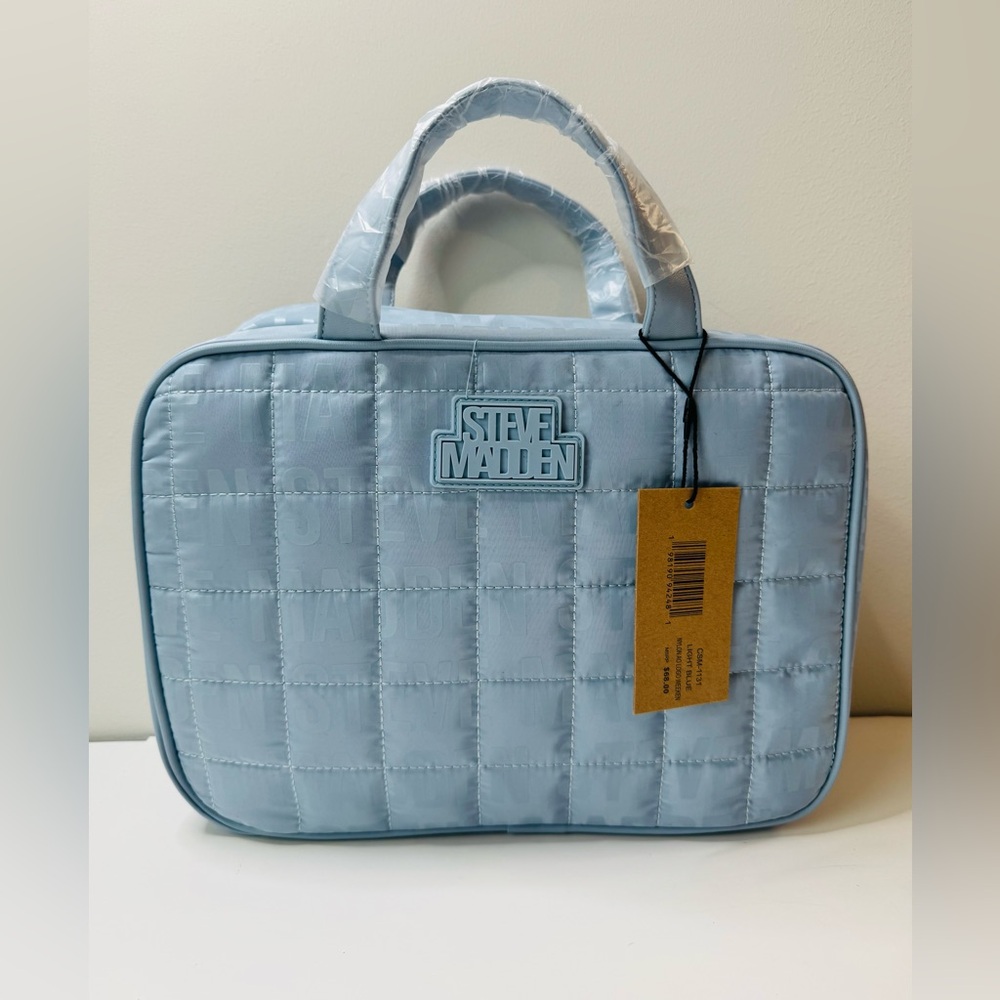 Steve Madden Sky Blue Nylon Quilted Weekender Cosmetic Bag NWT